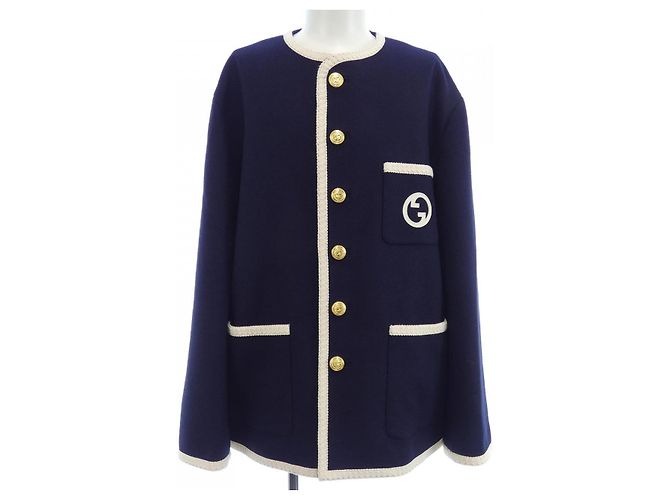 Gucci Collarless Jacket Blue Navy blue
