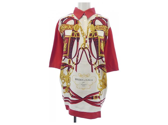 Hermès Polo de seda, algodão e cashmere Twillene Brides de Gala Hermes Branco Vermelho