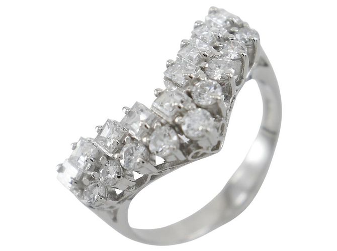 Autre Marque V-Form Pt900 Platin Diamantring Silber