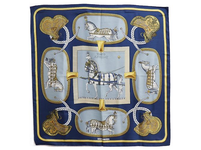 Sciarpa in seta Hermès Carré90 GRAND APPARAT Blu