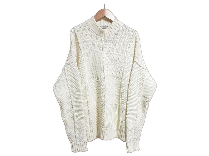Autre Marque JW Anderson Patchwork Strickpullover in grobem Strick Weiß Aus weiß