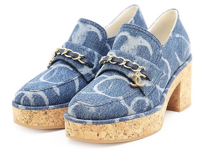 Mocassins en denim Chanel Bleu