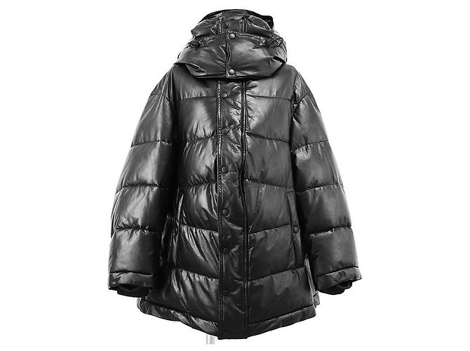 Jaqueta Down 2way em couro de bezerro Balenciaga Preto