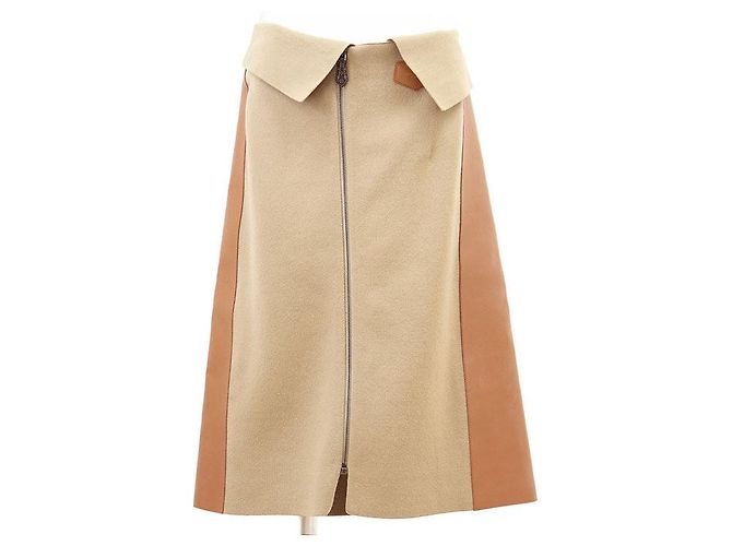 Louis Vuitton Rock in Wolle, Baumwolle, Kaschmir und Lammfell Monogram Beige Hellbraun Kamel