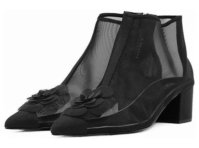 Bottines courtes Chanel G34544 Camellia Nylon Mesh