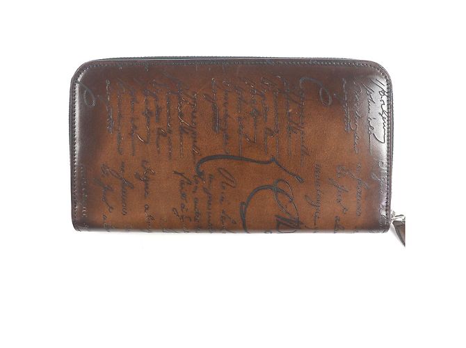 Berluti Itauba Calligraphy Script Long Zip Wallet Brown