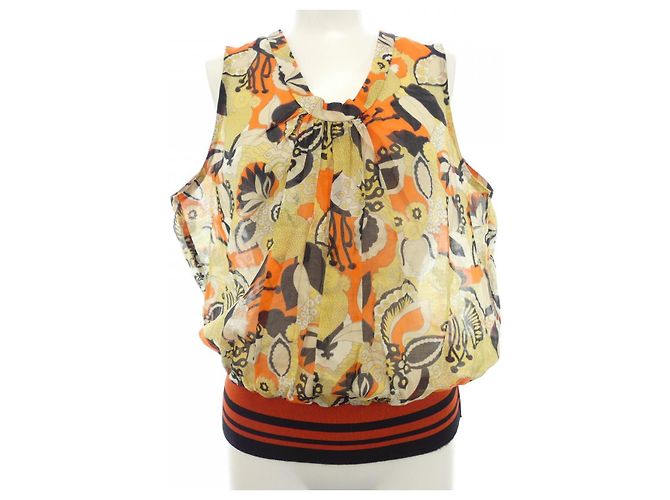 Top Dries Van Noten Negro Naranja Amarillo