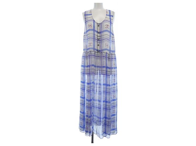 Vestido de seda Chanel LOOK41 Blanco Azul