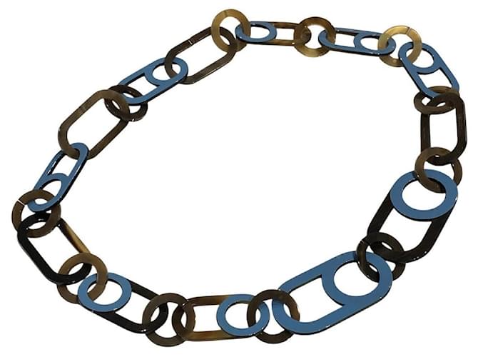 Hermès Hermes Variation Buffalo Horn Long Necklace Blue 