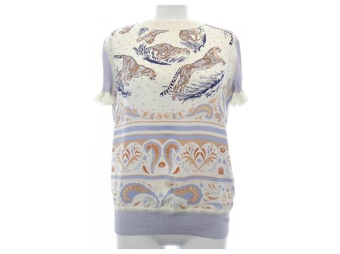 Hermès Hermes Twill Reine Seidenstrickware Weiß Blau