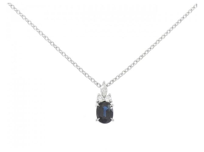 Autre Marque Saphir-Diamant-Halskette Pt950 Pt850 Silber
