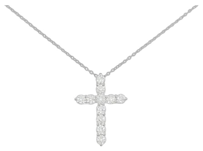 Autre Marque Collar de Cruz de Diamantes Pt850 Plata