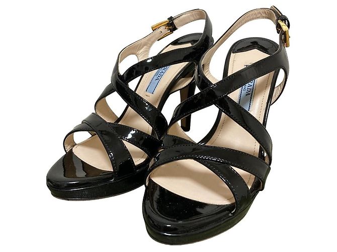 Sandales en cuir verni Prada Noir