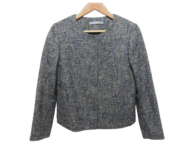 Theory Luxe Tweed Collarless Jacket Blue Navy blue