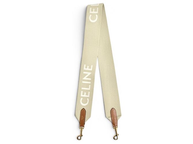 Céline Celine Logo Jacquard Canvas Leather Shoulder Strap Brown Beige