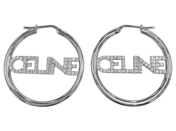 Céline Brincos de botão prateados Celine STT3273 com logótipo em strass Prata