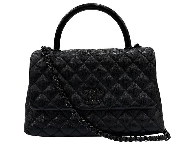 Chanel A92991 Coco Handle 29 Top Caviar Skin Flap Bag Nero