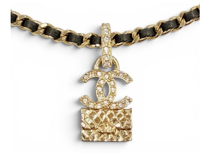 Collana a catena Coco Mark con strass Chanel Nero D'oro