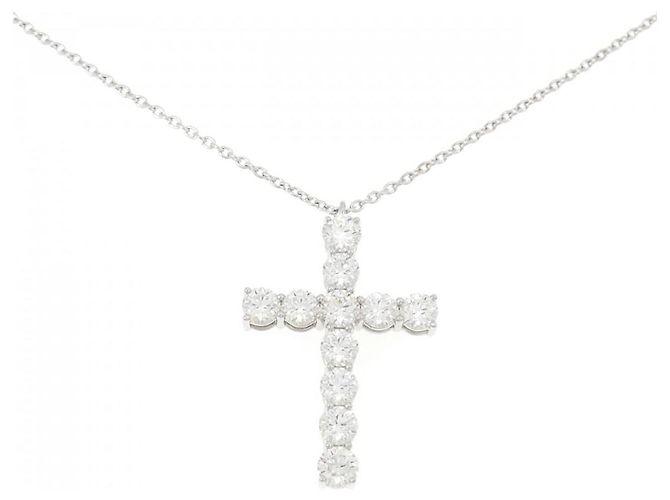 Autre Marque Collana Croce in Diamanti e Platino Cha Argento