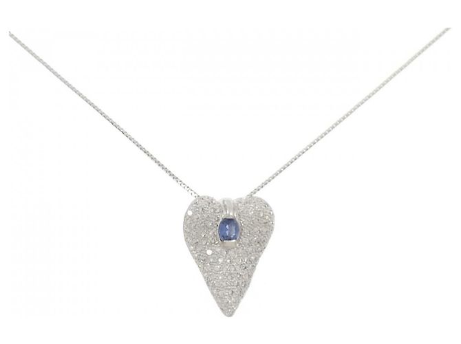 Autre Marque Au750 Weißgold Saphir Diamant Halskette Silber