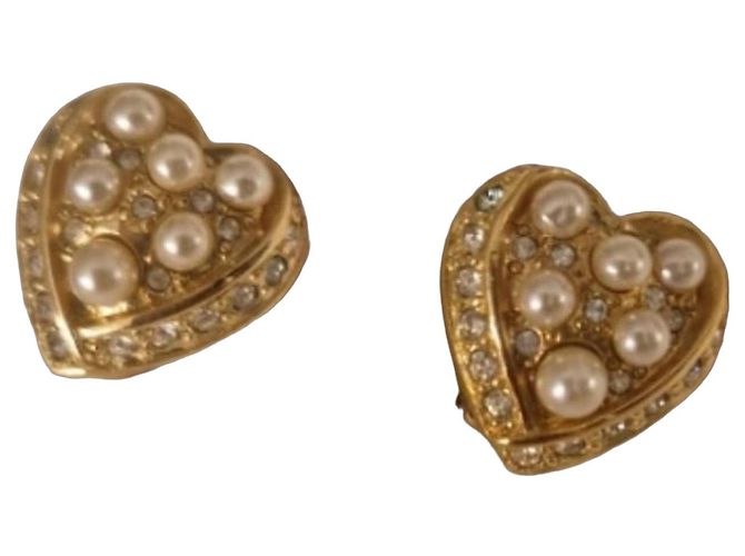 Orecchini a clip cuore Dior perle e strass D'oro 