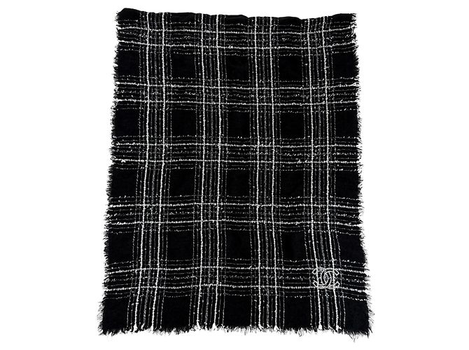 Timeless Stola/Sciarpa Chanel 23B in misto cashmere e seta Nero