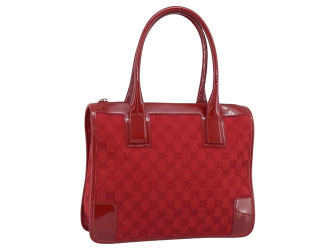 Bolsa de mão GUCCI GG Canvas Vermelho Ouro 000 0855 Auth mr2748