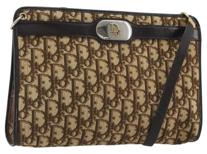 Borsa a tracolla Christian Dior Trotter Canvas Beige Auth ep15067