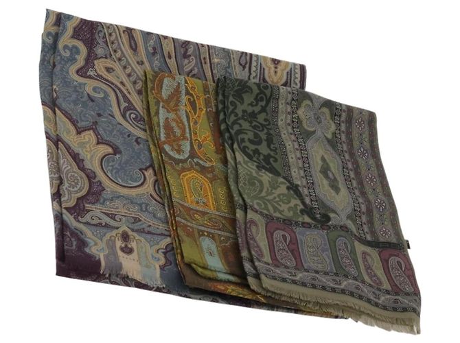 Sciarpa ETRO in seta e lana, set da 3, Marrone Blu Verde Autentica am11771