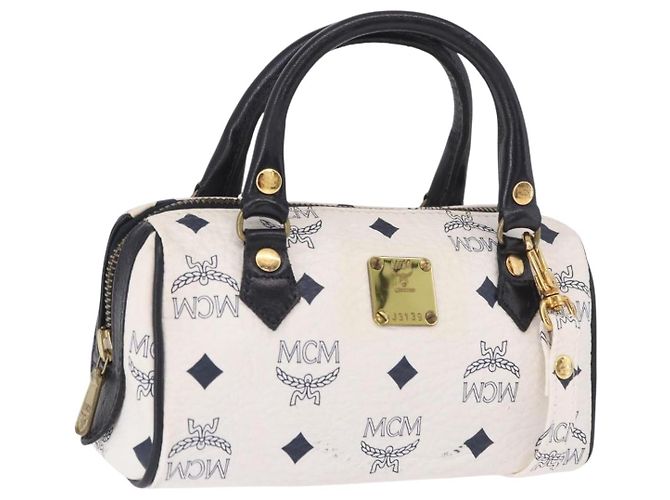 Bolsa Mini Boston Vicetos MCM em PVC e couro White Gold Auth 191656A Branco Dourado