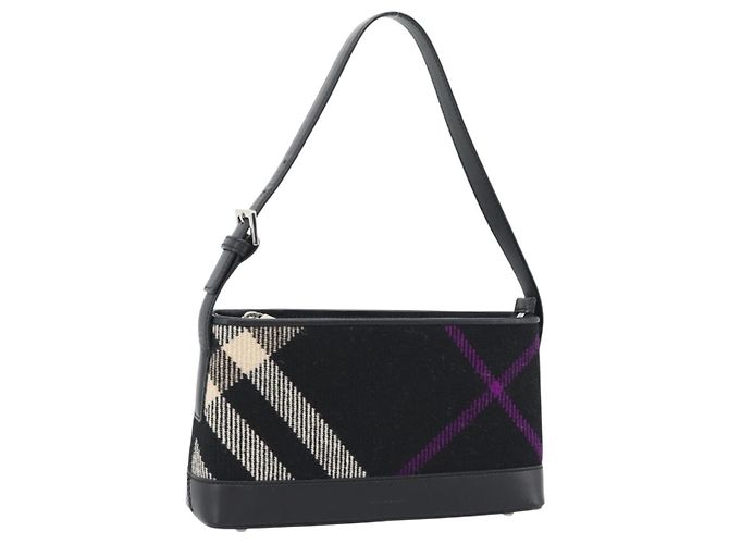 Borsa a tracolla BURBERRY Nova Check in tela nero argento Auth 191335V