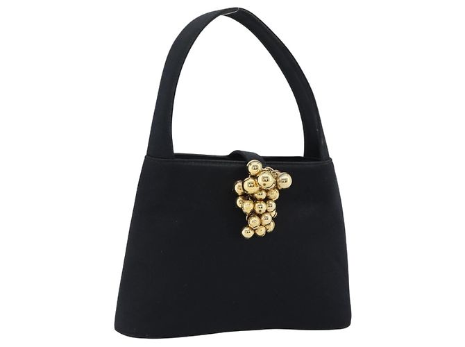 Borsa a mano Salvatore Ferragamo in raso nero e oro Auth 190618 D'oro