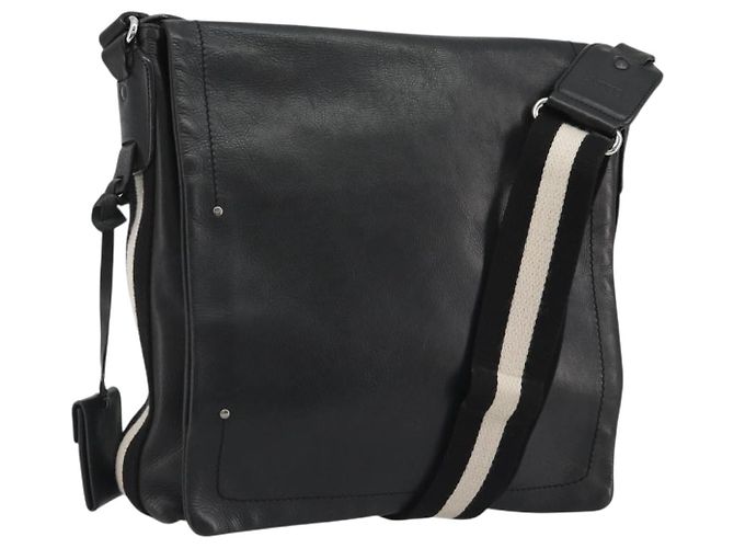 Bolsa de Ombro BALLY em Couro Preto Prata Auth 188106