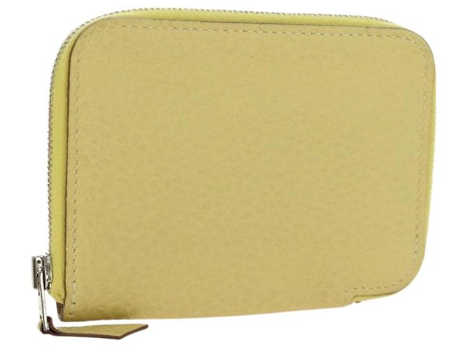 Hermès Portafoglio monete HERMES in pelle Taurillon Clemence Giallo Auth 190522M