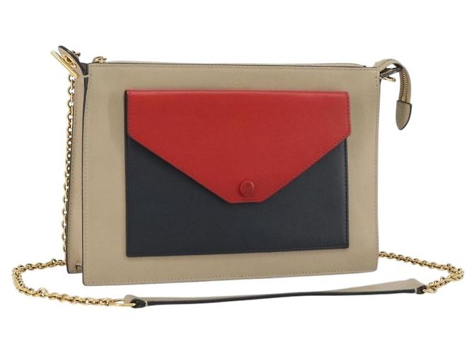 Céline Bolsa de Ombro com Corrente CELINE em Couro Bege Ouro Auth ka5133A Dourado