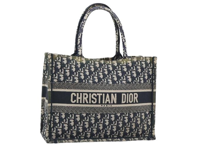 Borsa a mano 2way Christian Dior Trotter Canvas Oblique Book Navy Auth 190866A Blu navy