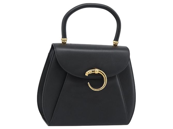 Bolsa CARTIER PANTHERE de couro preto e ouro Auth 190829 Dourado