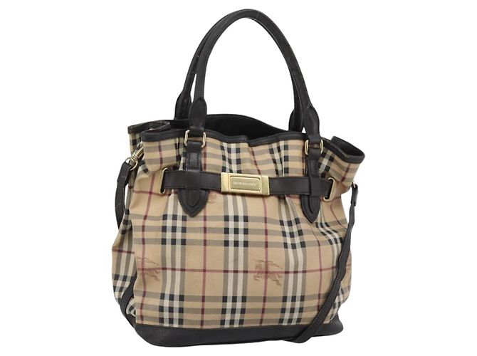 Borsa Tote BURBERRY Nova Check PVC 2way Beige Oro Auth 190614 D'oro
