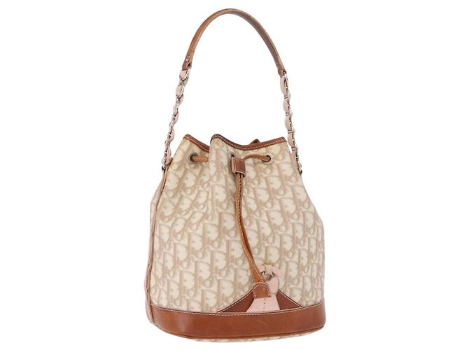Borsa a tracolla Christian Dior Romantic Chain PVC Beige Argento Auth 191704