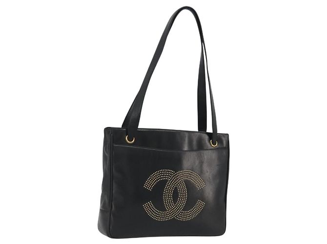 CHANEL COCO Mark Tote Bag Leder Schwarz Gold CC Auth 190947SAV Golden