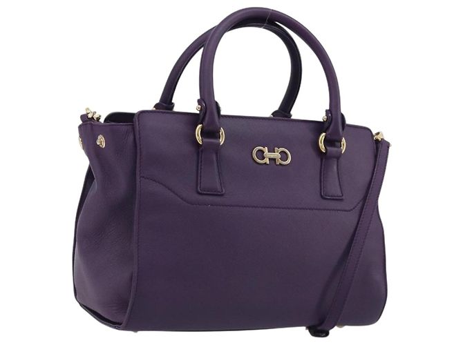 Borsa Salvatore Ferragamo Gancini in Pelle 2way Viola Oro Auth ka5151A D'oro Porpora