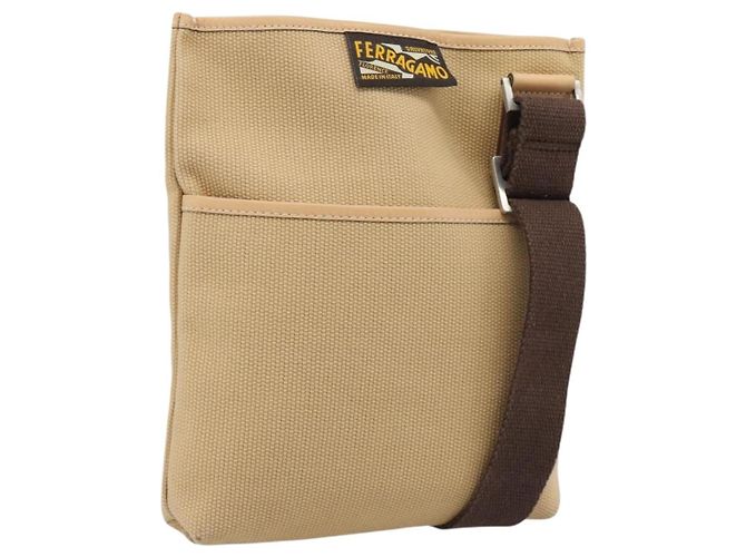 Borsa a tracolla Salvatore Ferragamo tela Beige Argento Auth ar14005