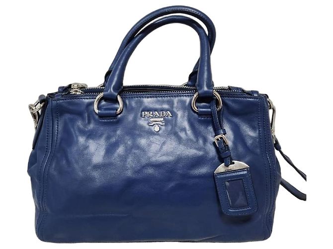 Sac cabas Prada Soft Calf Double Zip Blue Bleu
