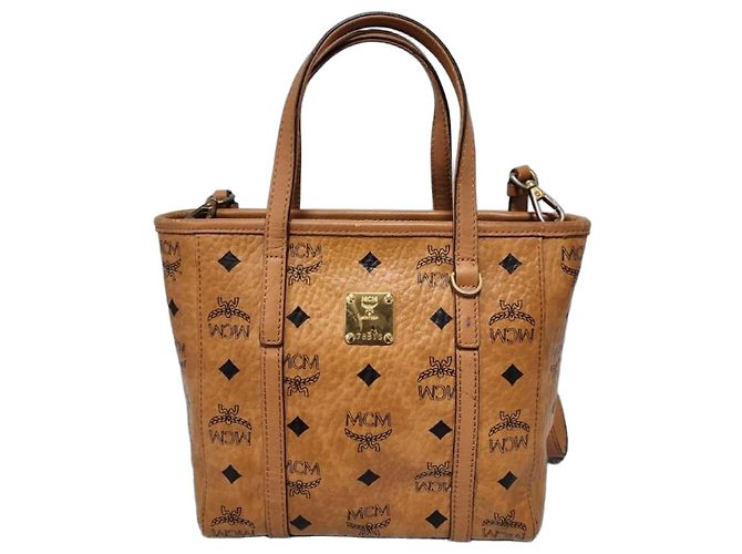 MCM Visetos Mini Toni Shopper Tote Cognac Marron