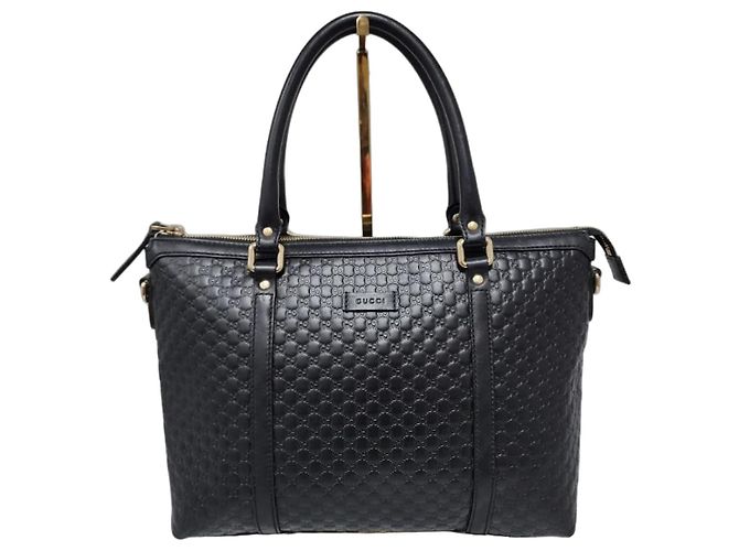 Borsa a tracolla convertibile in pelle Micro Guccissima nera Nero