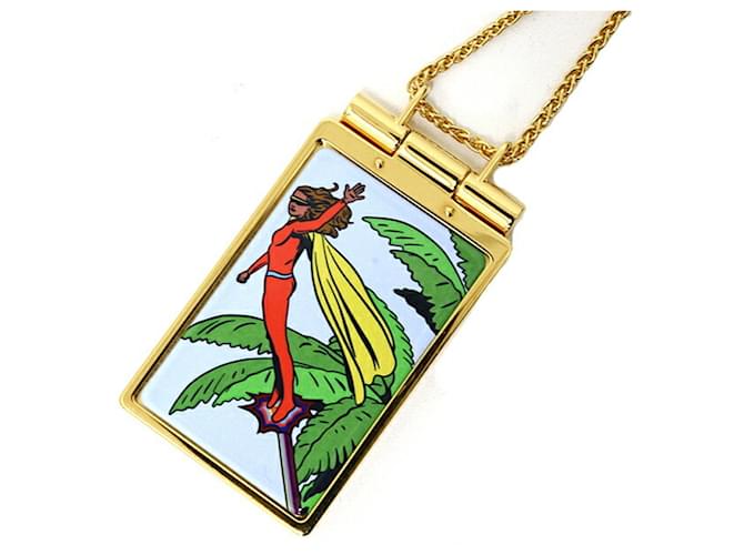 Hermès HERMES On the Beach Mirror Compact Anhänger-Halskette Mehrfarben Golden 