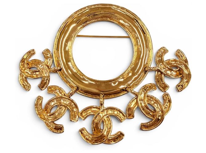 Broche Chanel Vintage Gold Circle Swing Dorado