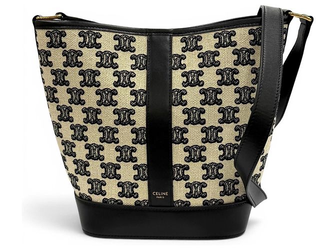 Céline Bolsa de ombro Celine Small Bucket Triomphe Preto Fora de branco