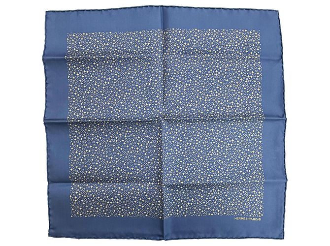 Hermès Sciarpa Petit Carré in seta 100% Hermes Giallo Blu navy