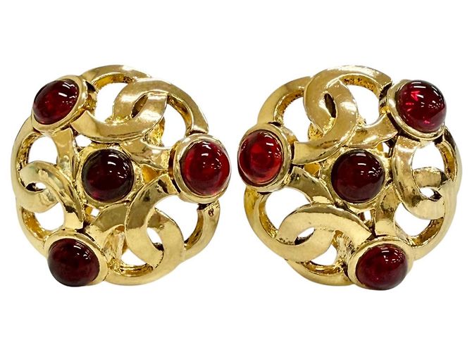 Orecchini CHANEL Vintage Gripoix Coco Mark Rosso D'oro
